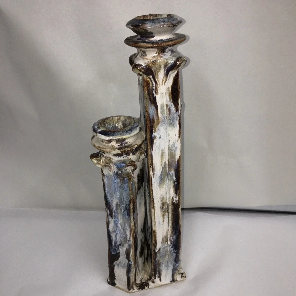Ceramic Studio Art  Pottery Candle Holder Candlesticks Drip Glaze